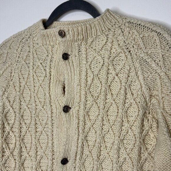 Vintage Aran Style  Fisherman Rustic Cable Knit Wool Button Down Cardigan - Picture 2 of 12